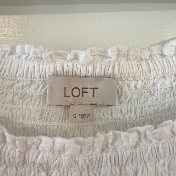 Texture Striped Puff Sleeve White Midi - Loft - S - Picture 4 of 4